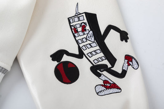 OFF WHITE Crystal Full Lea Varsity Jacket