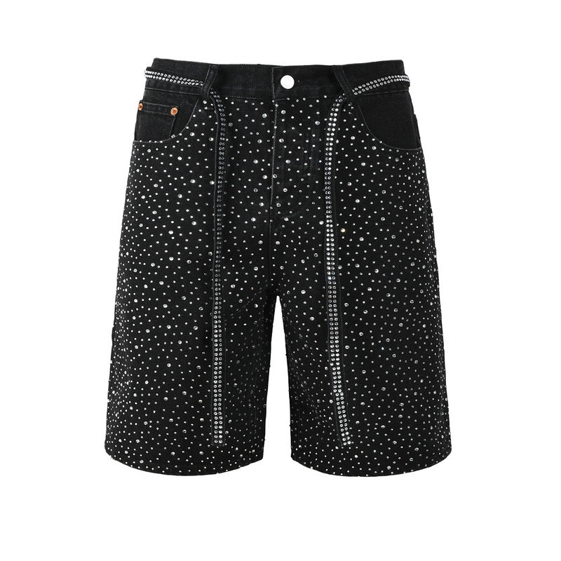 Purple Brand Crystal Diamond Denim Shorts #5095