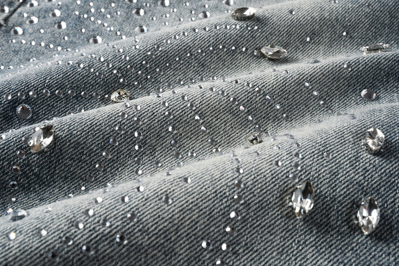 Purple Brand Crystal Diamond Denim Shorts #5102