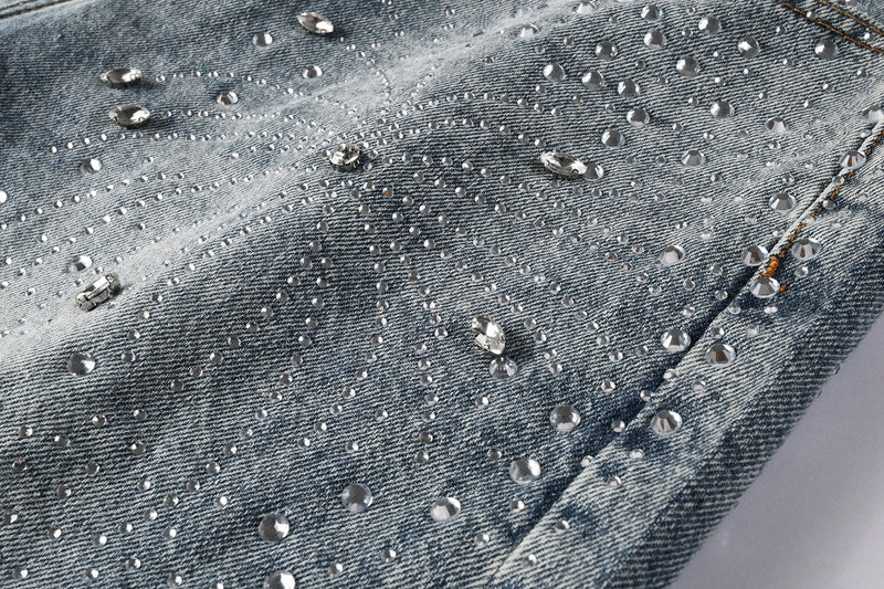 Purple Brand Crystal Diamond Denim Shorts #5102