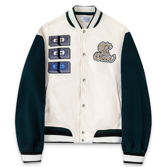 OFF WHITE Men's Blue Cash Wool Varsity Jacket
