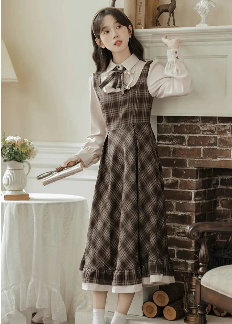 Thallia Dark Academia Plaid Dress