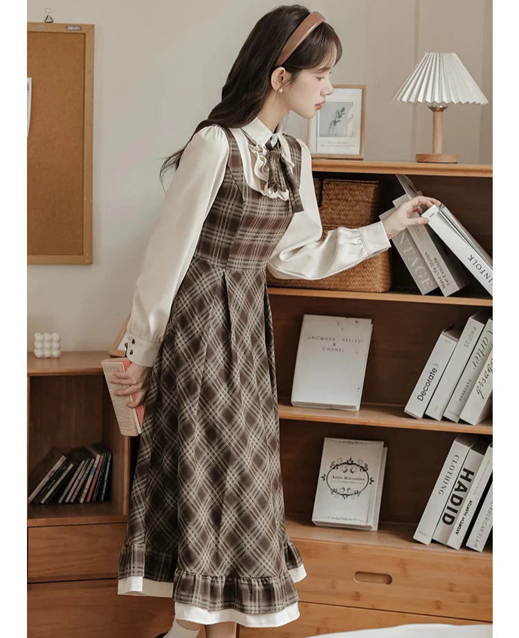 Thallia Dark Academia Plaid Dress